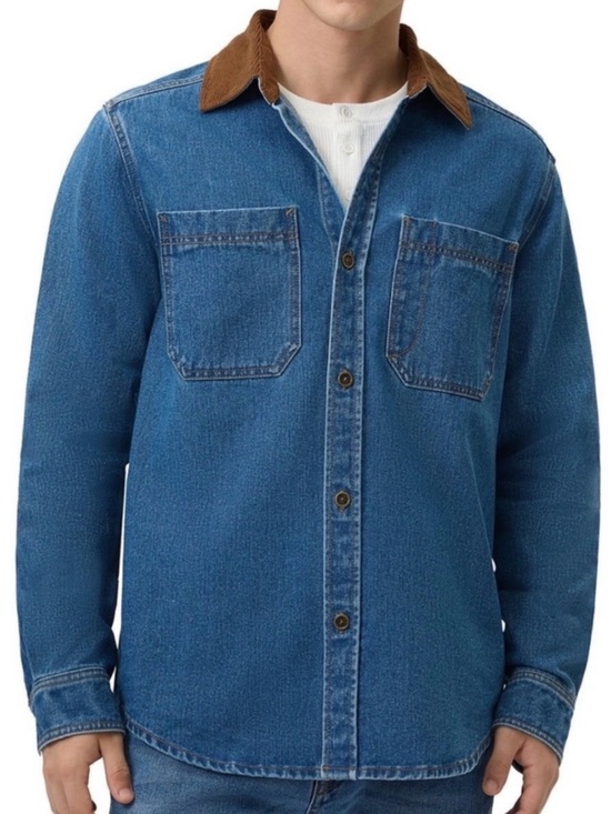 Frye Other - Frye Men's Blue Denim Shacket Brown Corduroy Collar, Pockets NWT XL       💙🤎